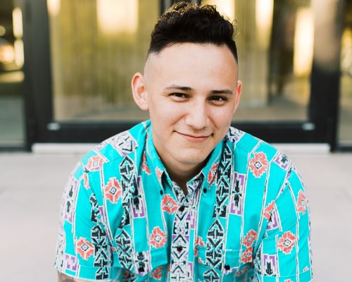 Brian in a colorful shirt
