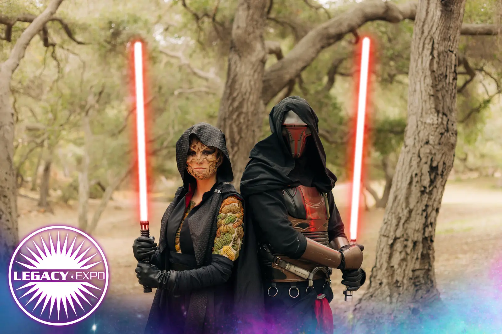 Cosplayers dressed as Darth Bane and Darth Revan